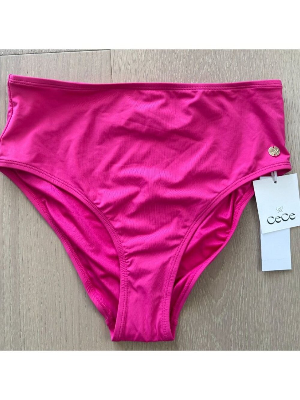 NWT CeCe High-Waisted Bikini Bottoms Hot Pink Size S